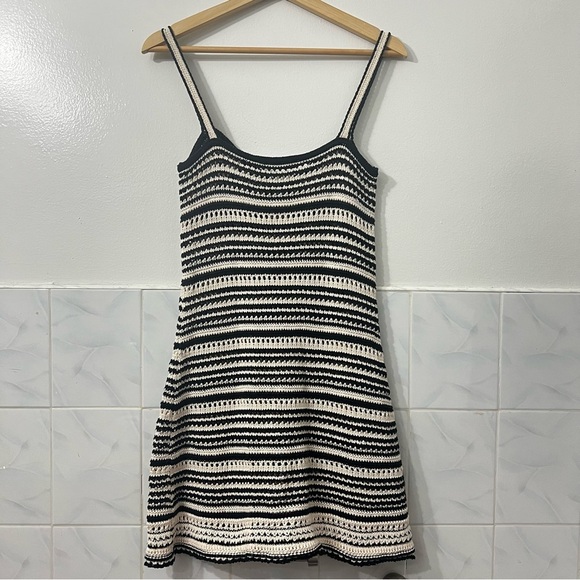 Zara Women’s S Black Cream Cotton Crochet Boho Chic Babydoll Slinky Mini Dress - Picture 7 of 13